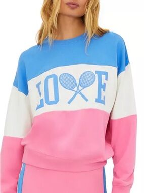 Beach Riot Colorblock LOVE Crewneck Sweatshirt - Blue/Pink/White